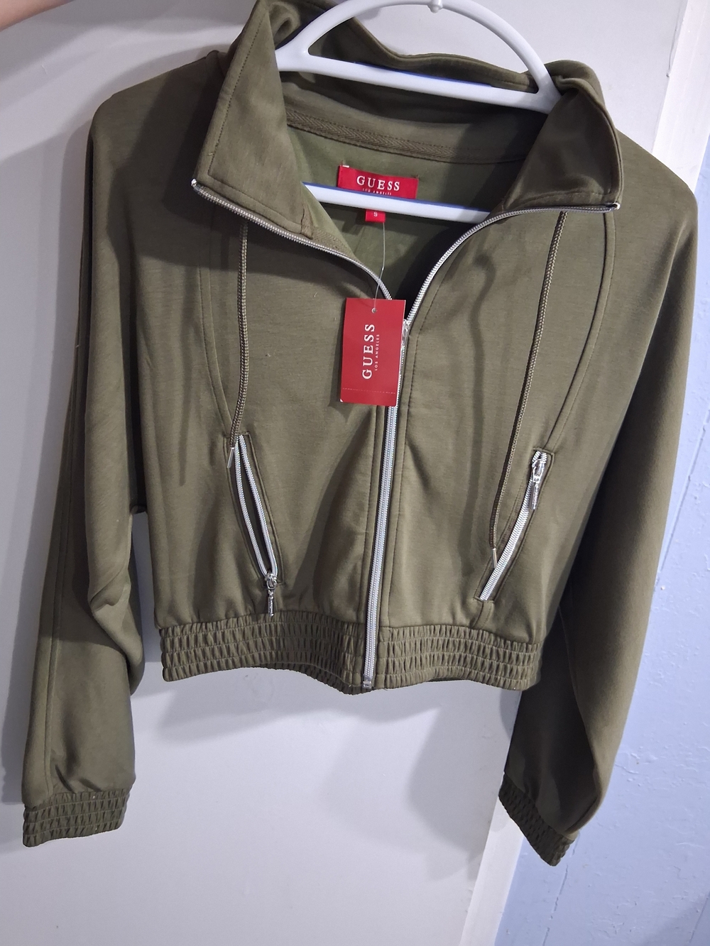 Guess Olive Green Cropped Zip Jacket